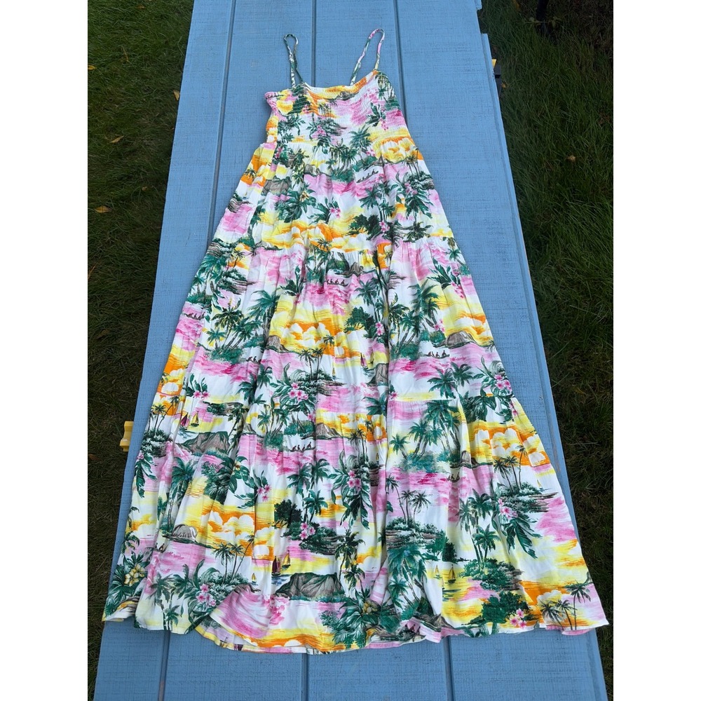 BB Dakota Steve Madden Tropical Island Print Smocked Tiered Maxi Dress Medium